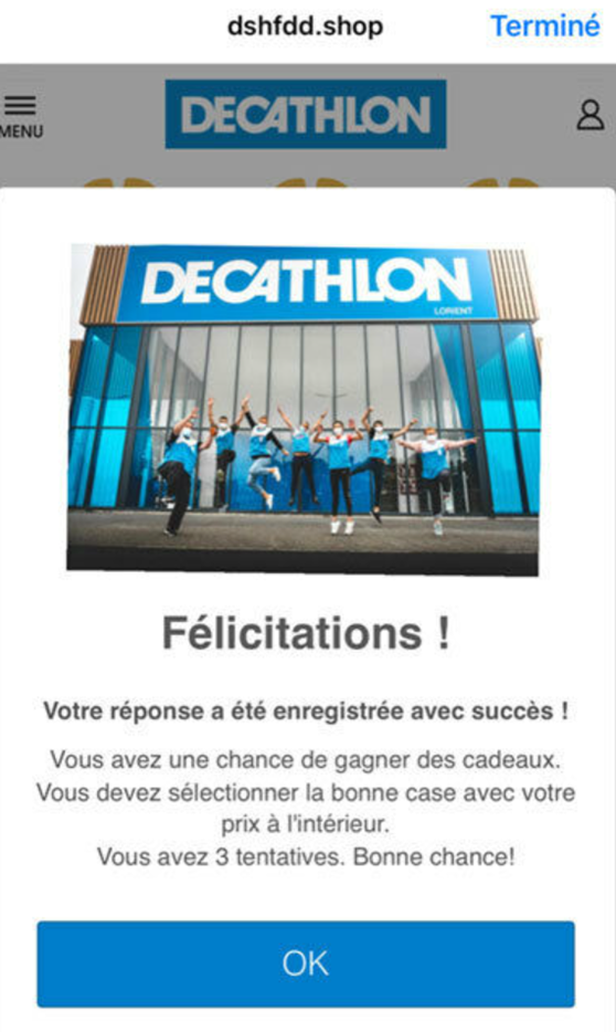 message fraude decatlon
